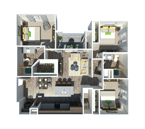 Floor plan for 3 beds, 2 baths, 1209 sqft